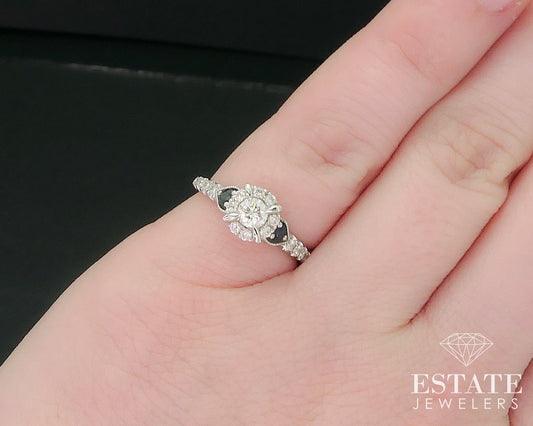 14k White Gold Round Natural .35ctw Diamond Sapphire Engagement Ring 2.5g i17657