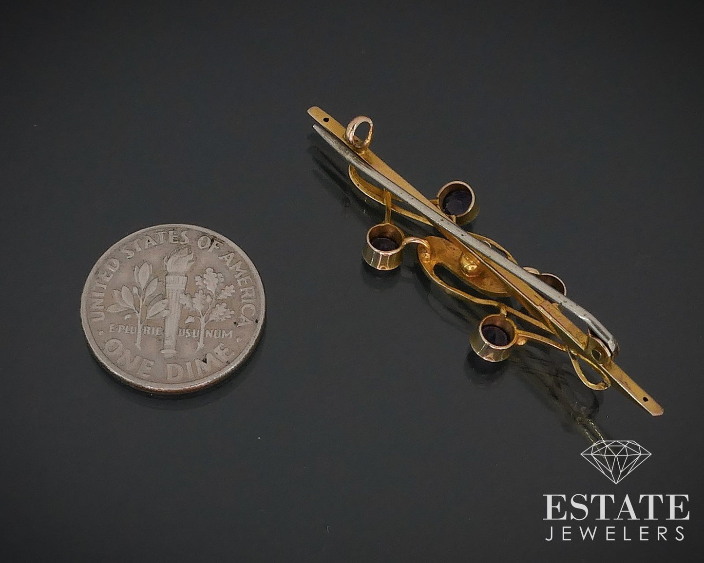 Antique Victorian 9k Yellow Gold Amethyst & Seed Pearl Pin Brooch 2.1g i17652