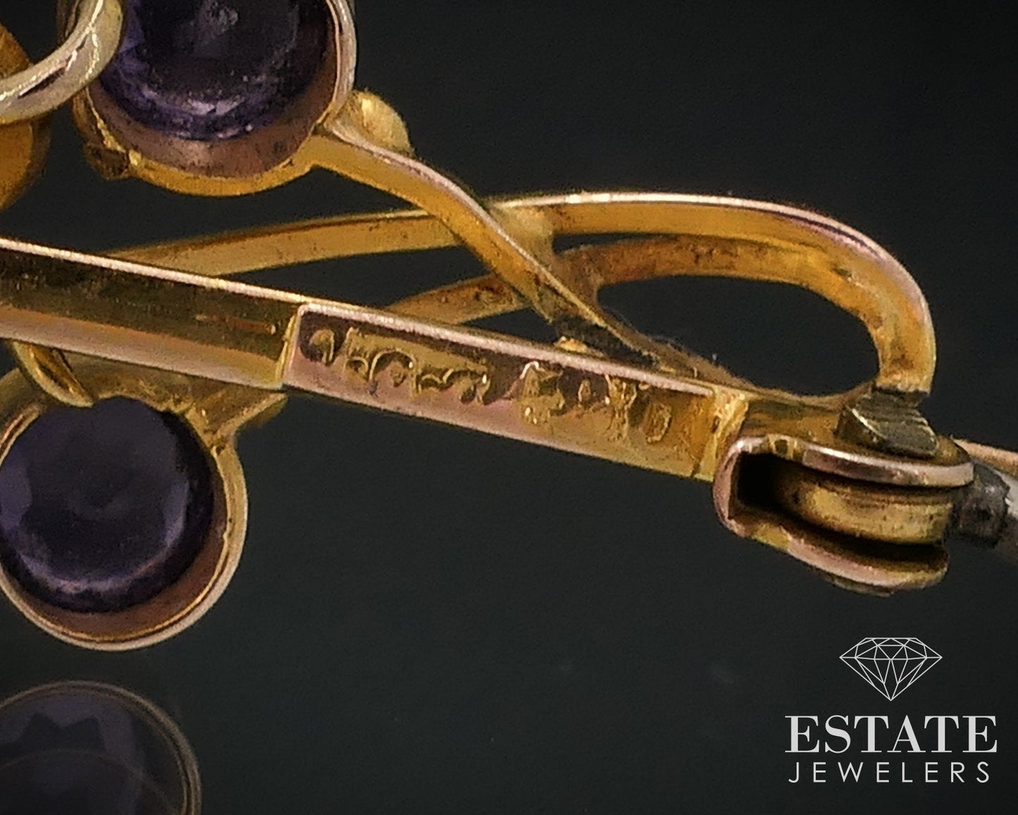 Antique Victorian 9k Yellow Gold Amethyst & Seed Pearl Pin Brooch 2.1g i17652