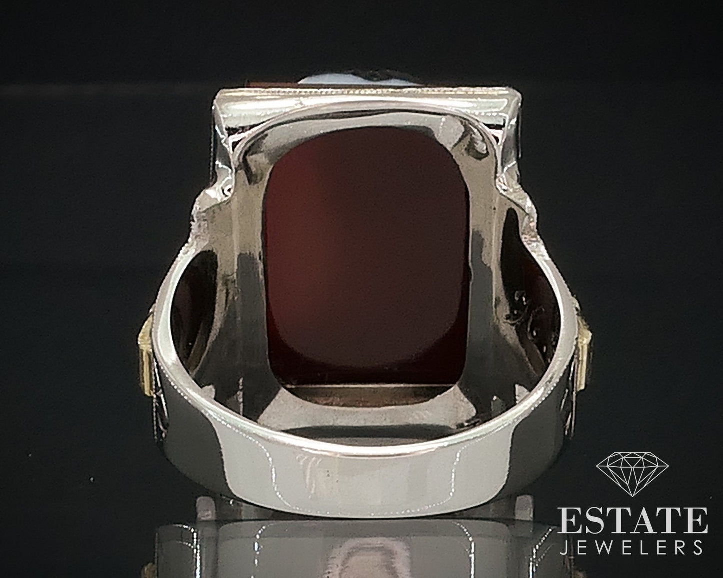 Antique 10k White Gold Natural Sardonyx Double Cameo Mens Ring 8.7g i17638