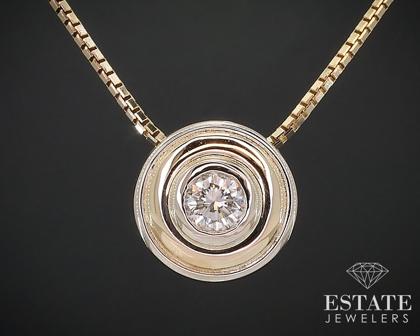 14k Yellow Gold Round Natural .25ct Diamond Bezel Solitaire Necklace 8.4g i17640