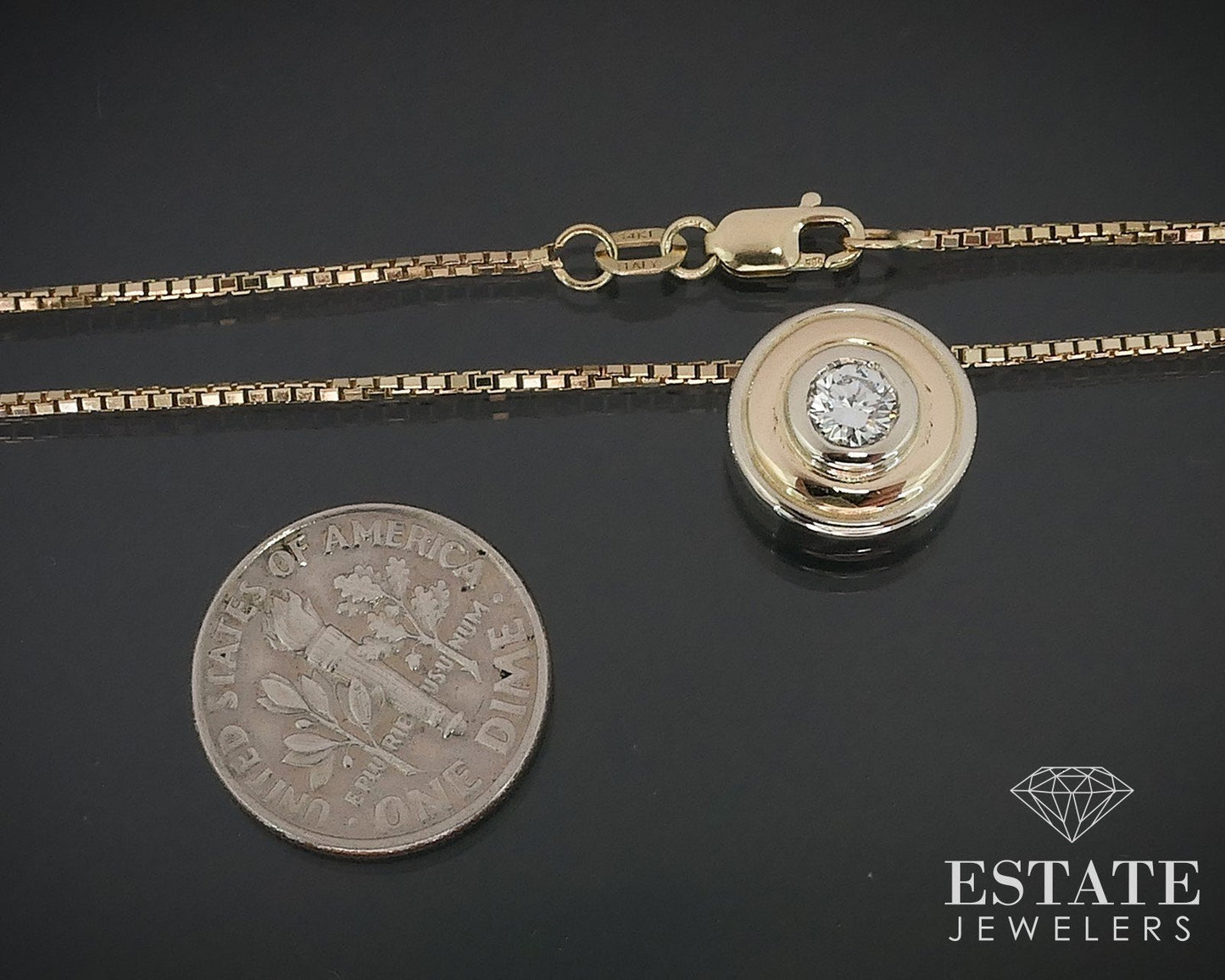 14k Yellow Gold Round Natural .25ct Diamond Bezel Solitaire Necklace 8.4g i17640