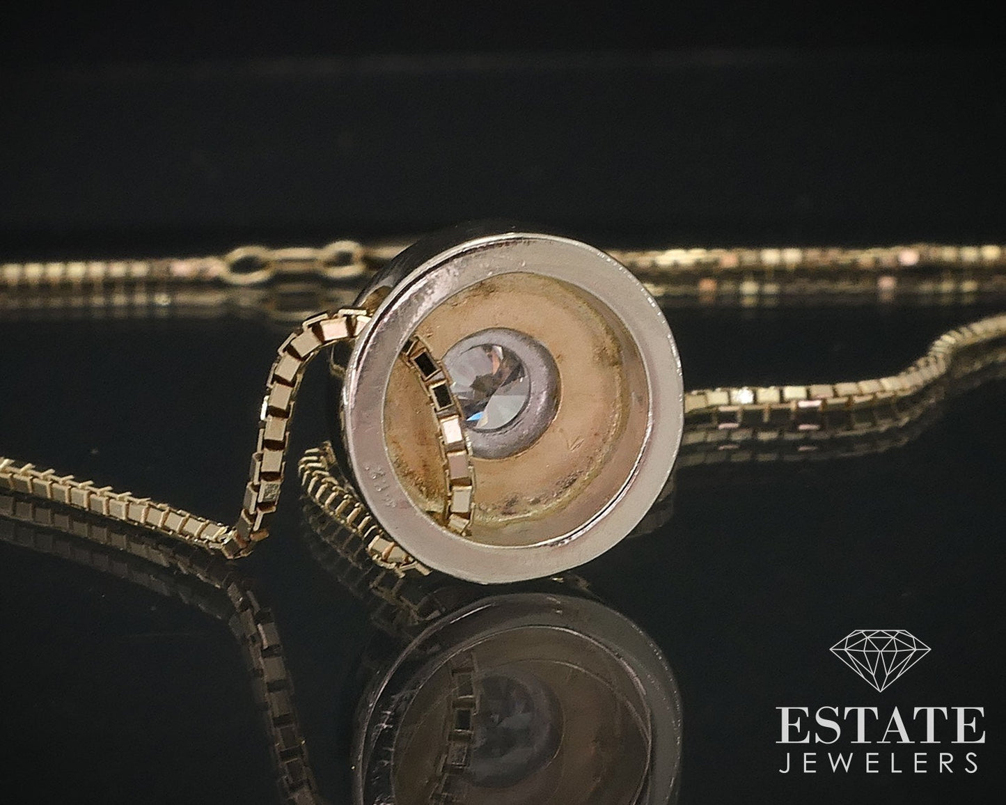14k Yellow Gold Round Natural .25ct Diamond Bezel Solitaire Necklace 8.4g i17640