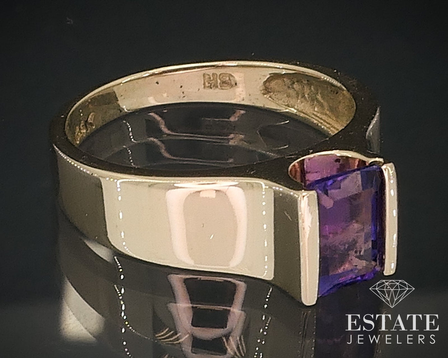 14k Yellow Gold Emerald Natural Amethyst Solitaire Ladies Ring 4g i17648
