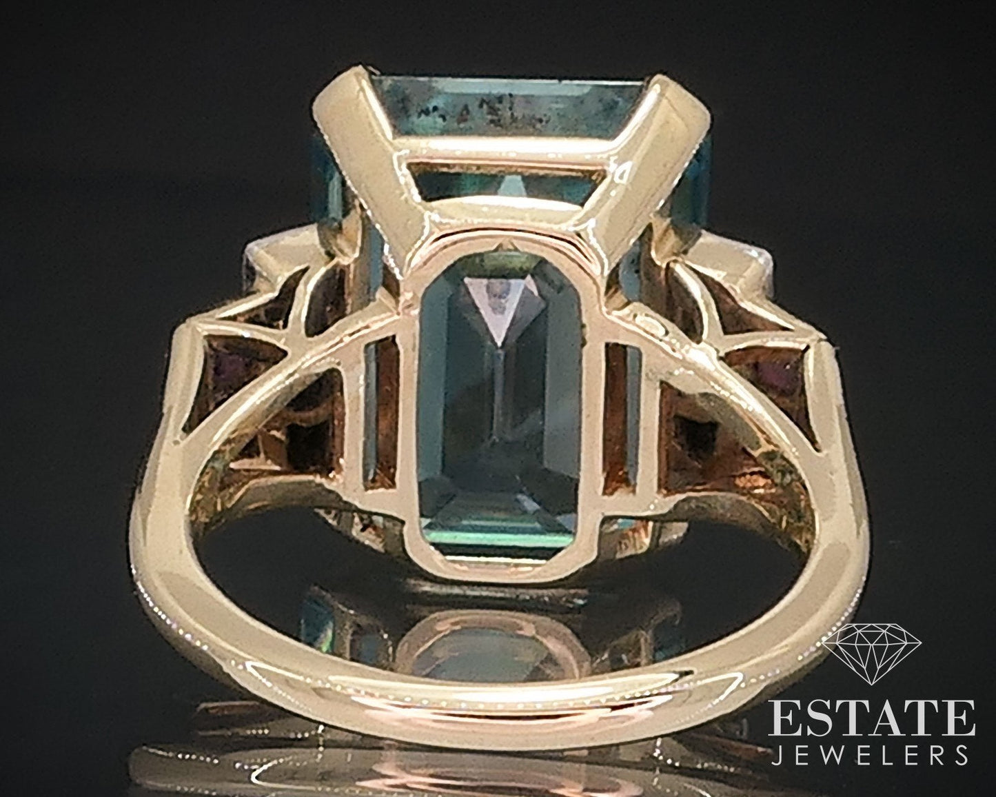 Retro 14k Yellow Gold Natural Blue Zircon Ruby & Diamond Ring 10.3g i17642