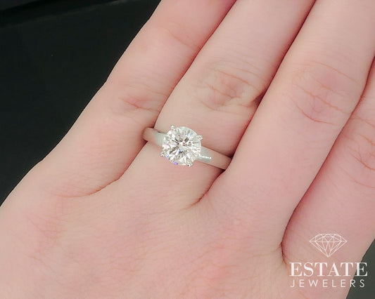 14k Platinum Round Natural 1.50ct Diamond Solitaire Engagement Ring 4.3g i17636