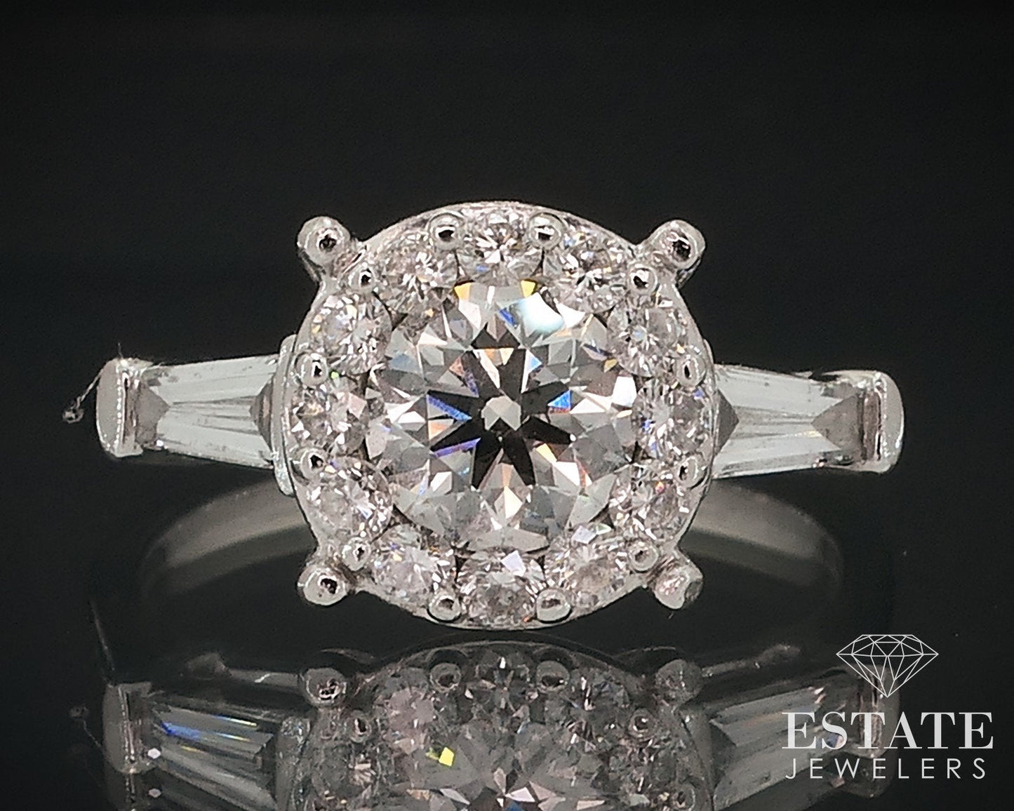 Platinum Round Cut Natural 1.00ctw Diamond Halo Engagement Ring 5.8g i17635