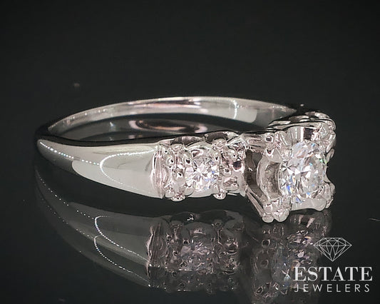 Vintage 14k White Gold Natural .37ctw Diamond Engagement Ring 3.4g i17679