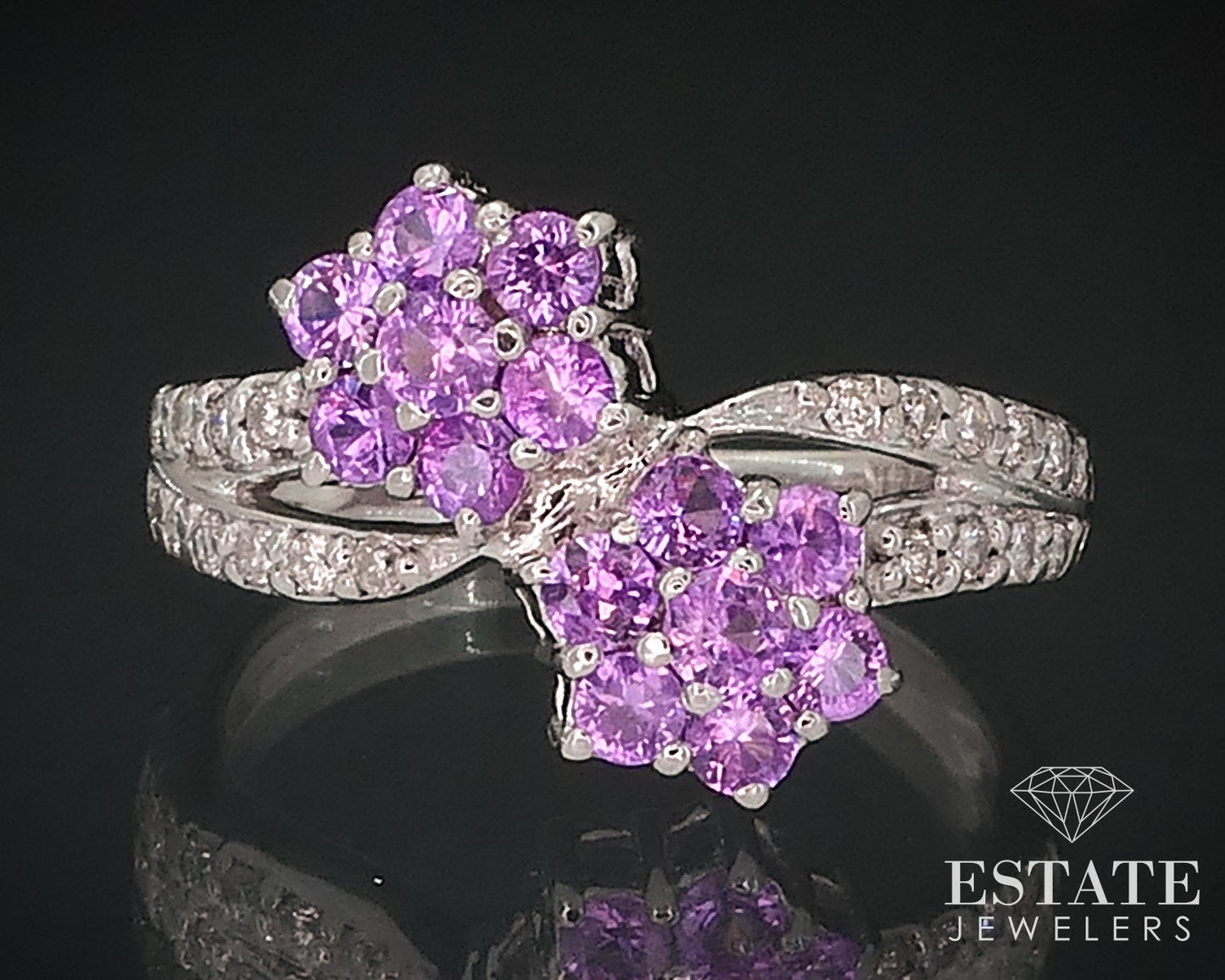 14k White Gold Natural Pink Sapphire & Diamond Bypass Ring 3g i17665