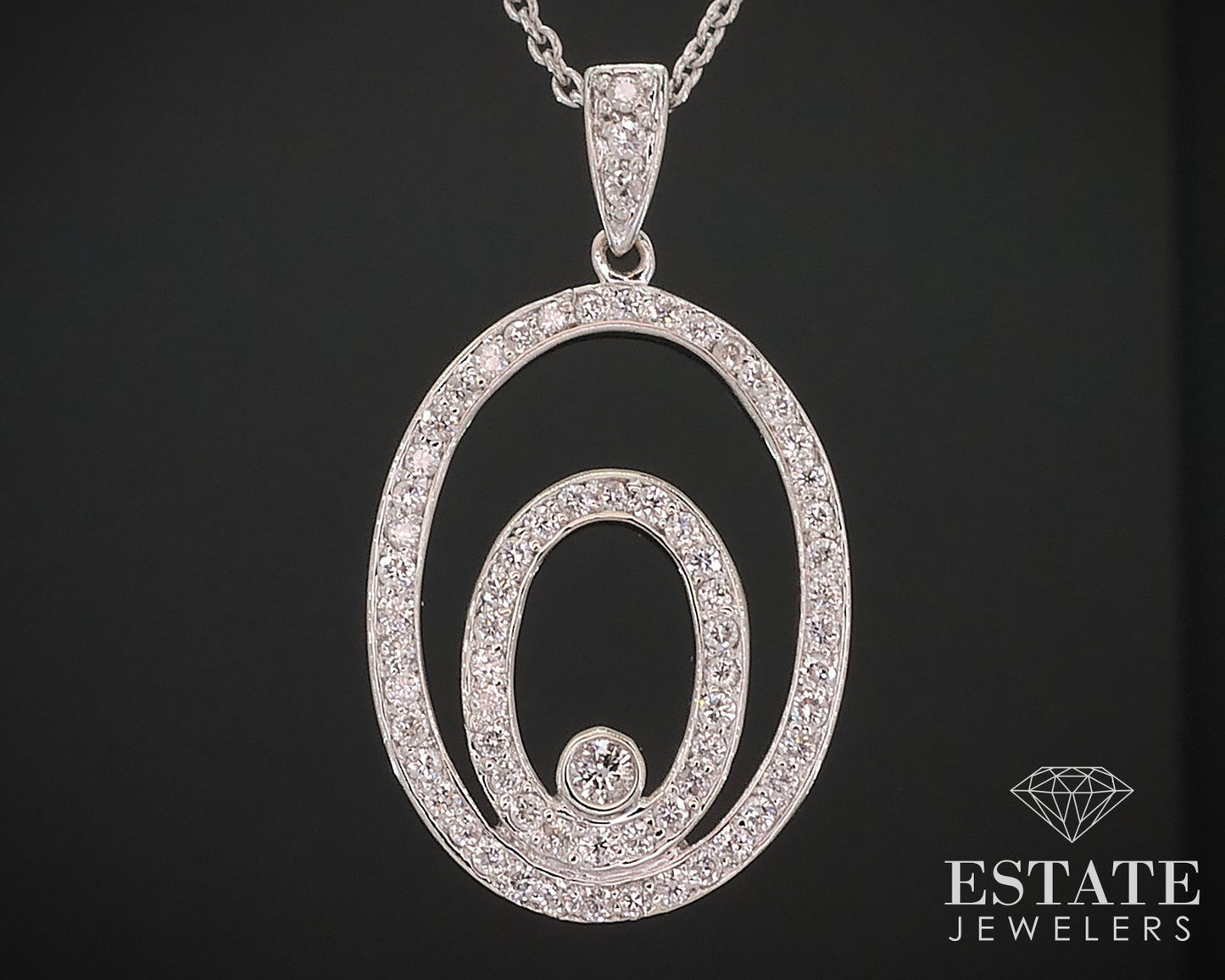 14k White Gold Natural .20ctw Diamond Oval Ladies Necklace 4.2g 18"L i17661