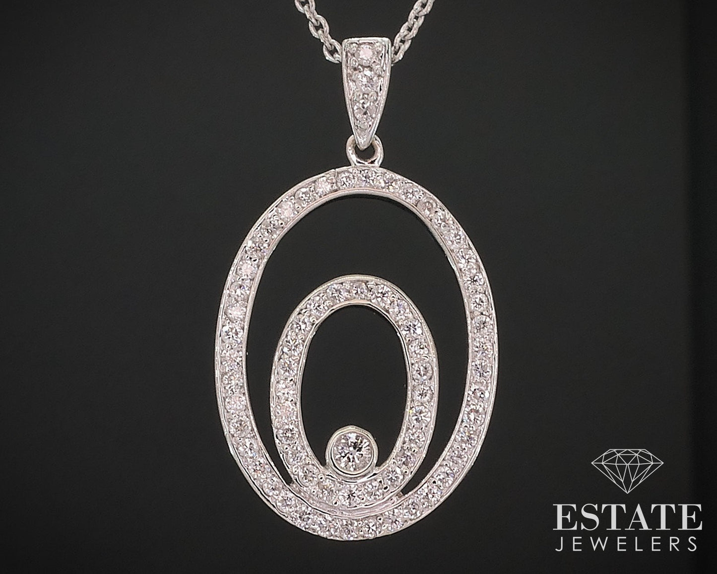 14k White Gold Natural .20ctw Diamond Oval Ladies Necklace 4.2g 18"L i17661