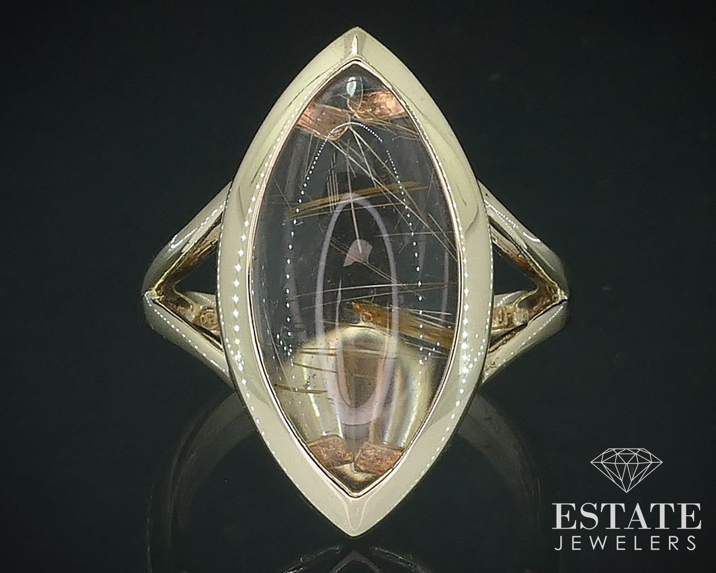 Vintage 10k Yellow Gold Natural Rutilated Quartz Solitaire Ring 4.3g i17718