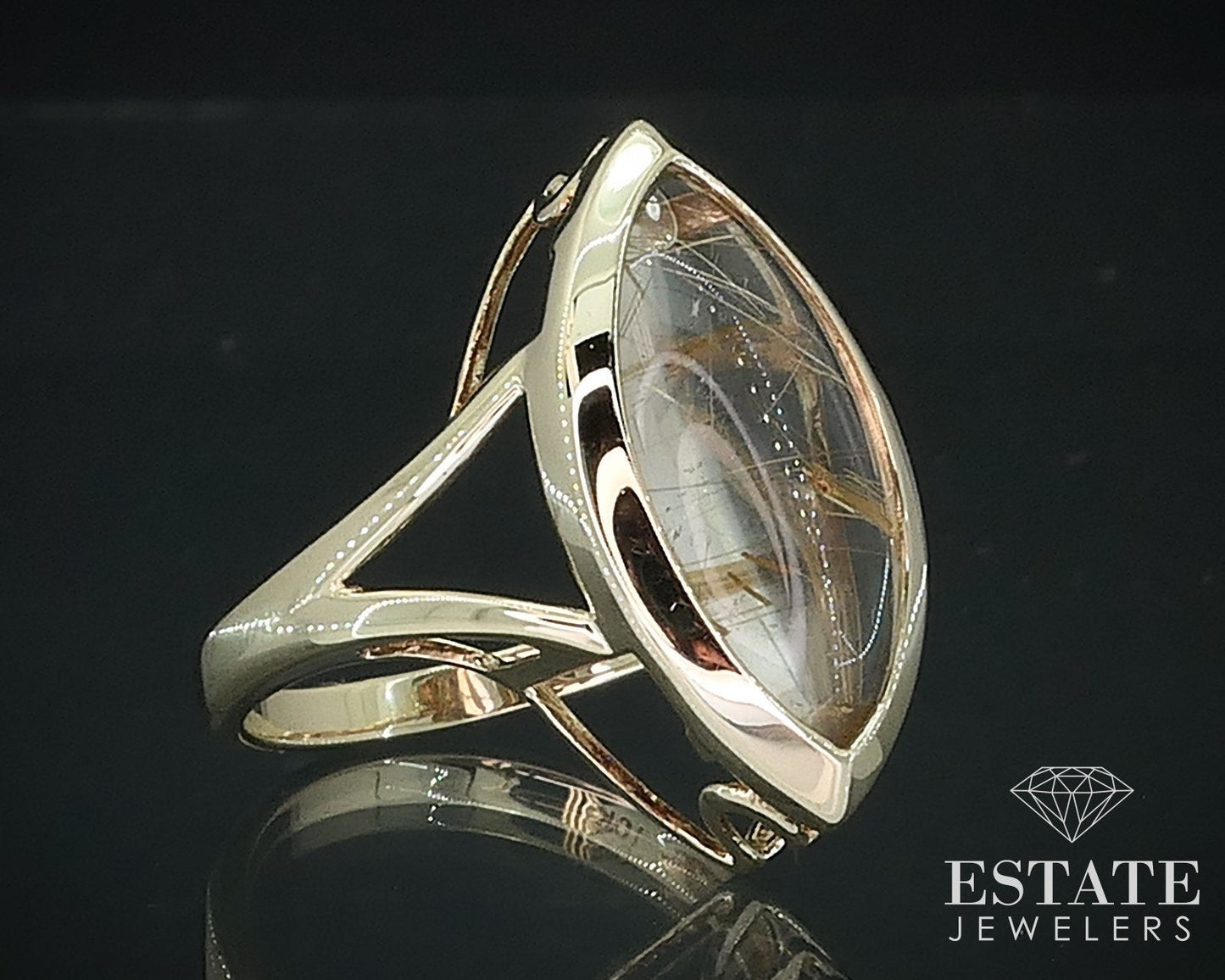 Vintage 10k Yellow Gold Natural Rutilated Quartz Solitaire Ring 4.3g i17718