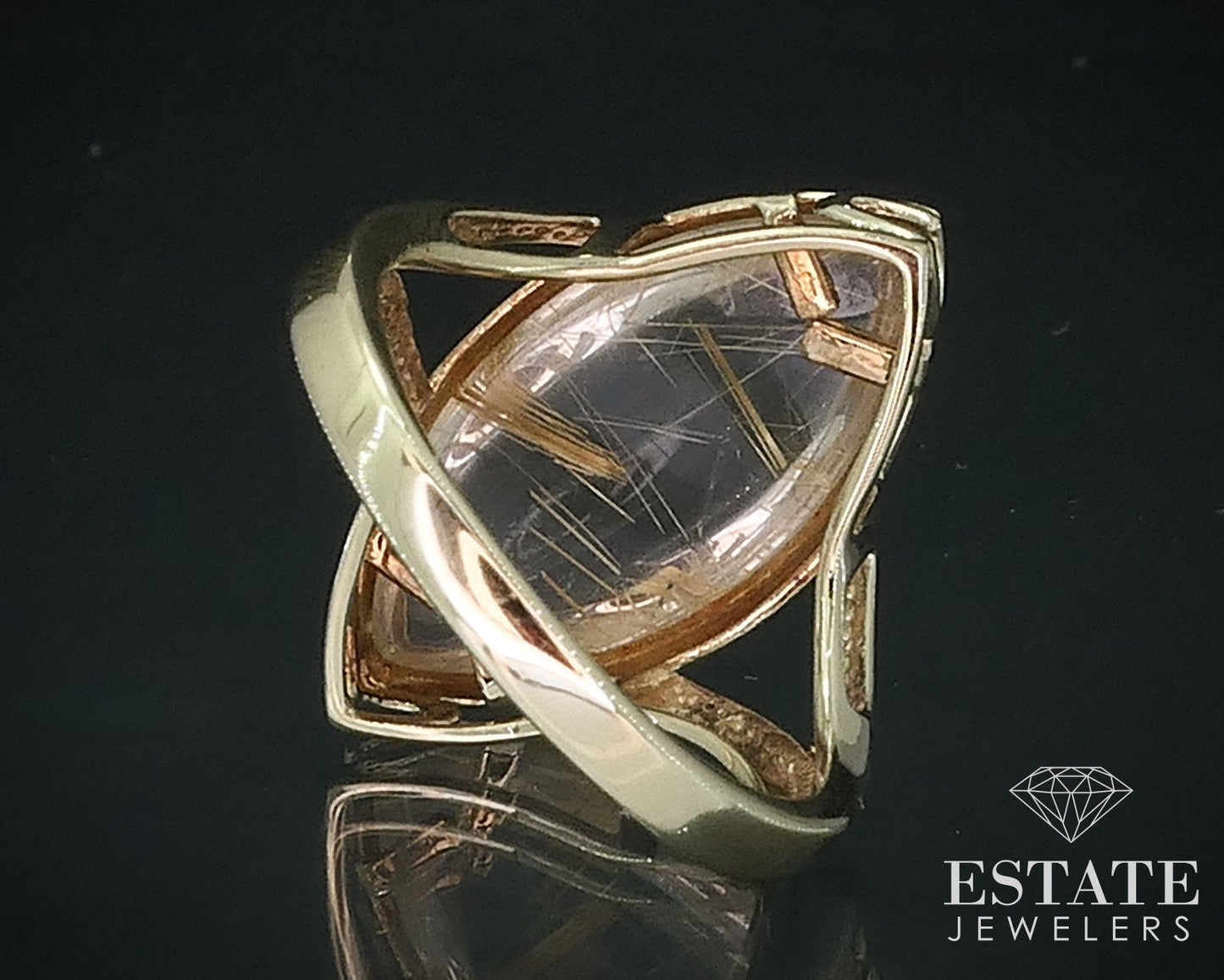 Vintage 10k Yellow Gold Natural Rutilated Quartz Solitaire Ring 4.3g i17718