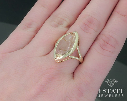 Vintage 10k Yellow Gold Natural Rutilated Quartz Solitaire Ring 4.3g i17718