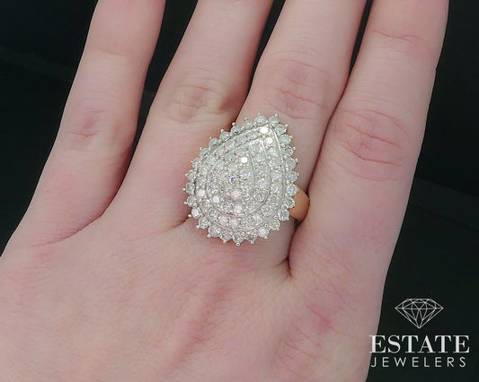 10k Yellow Gold Natural 1.75ctw Diamond Cluster Ladies Cocktail Ring 9g i17713