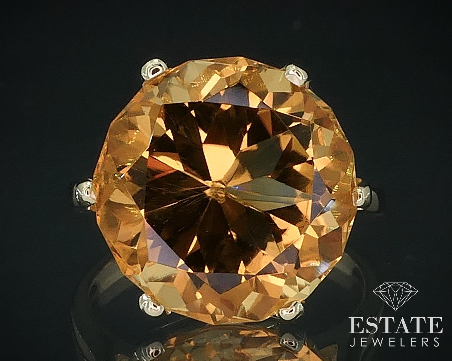 14k Yellow Gold Round Cut Natural Citrine Solitaire Ladies Ring 6g i17704
