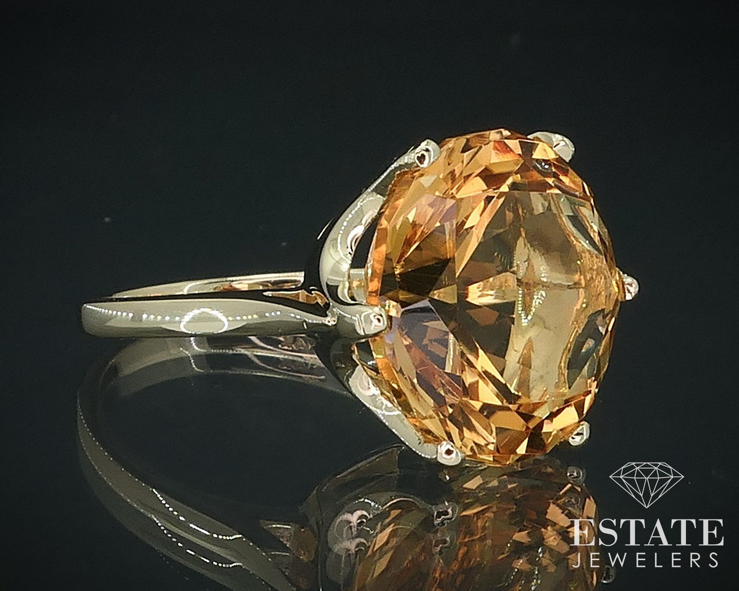 14k Yellow Gold Round Cut Natural Citrine Solitaire Ladies Ring 6g i17704