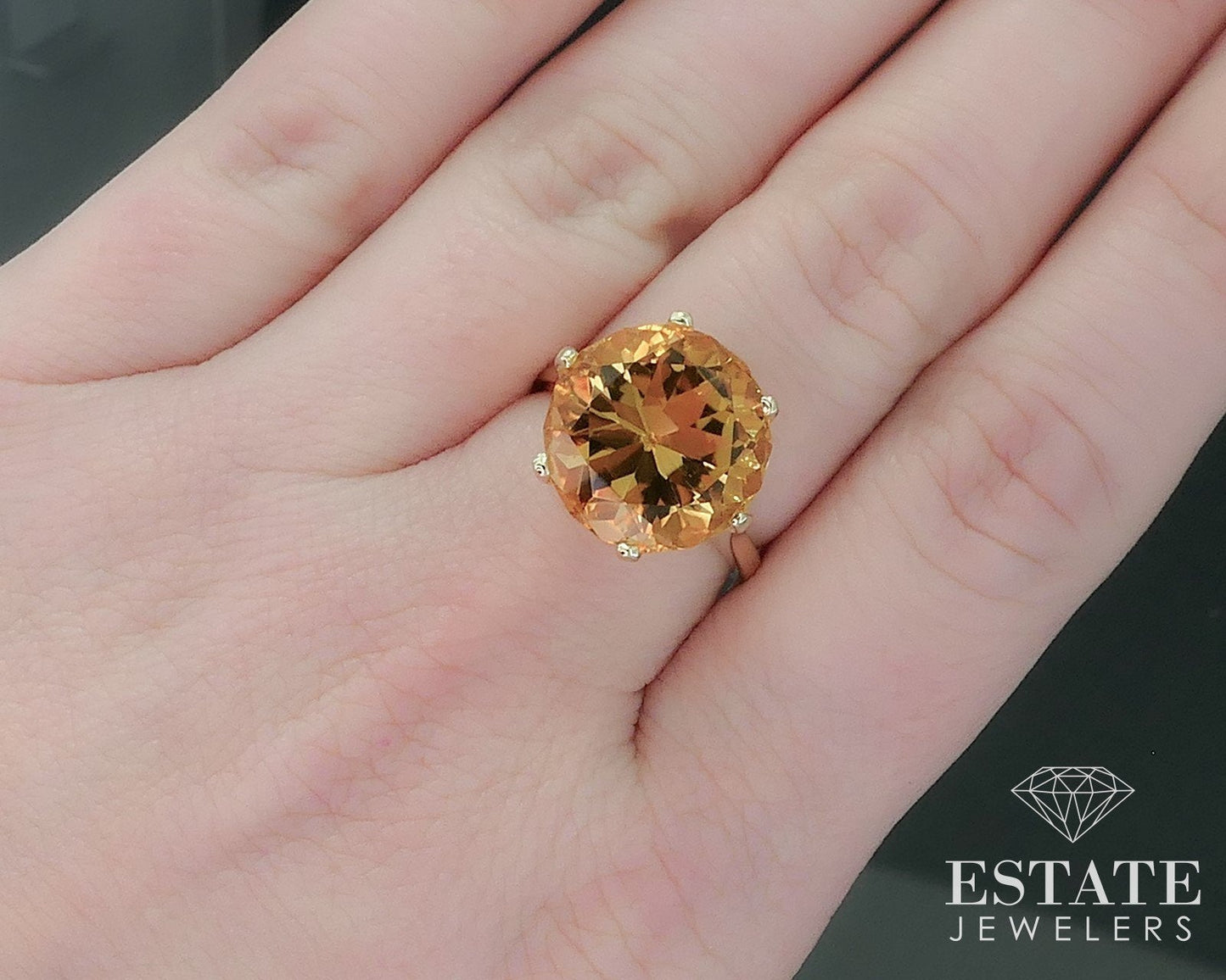 14k Yellow Gold Round Cut Natural Citrine Solitaire Ladies Ring 6g i17704