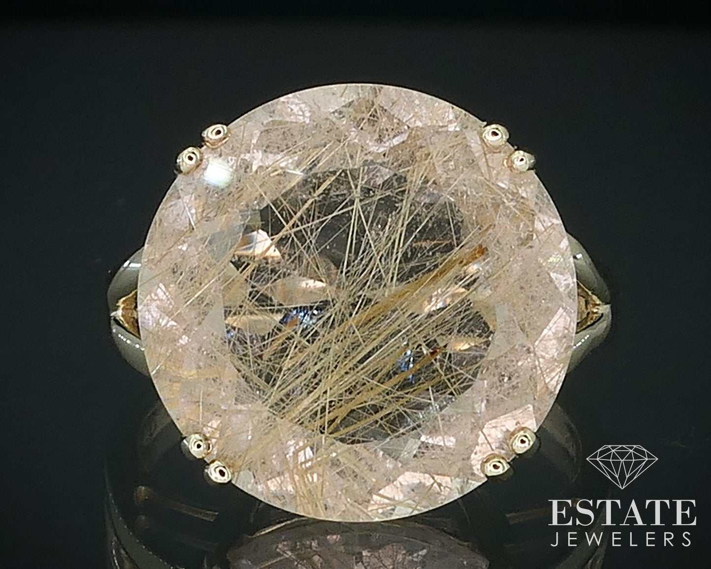 10k Yellow Gold Round Natural Rutilated Quartz Solitaire Ring 4.7g i17700