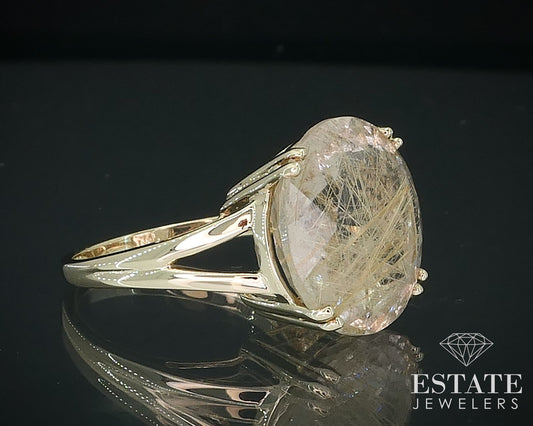 10k Yellow Gold Round Natural Rutilated Quartz Solitaire Ring 4.7g i17700