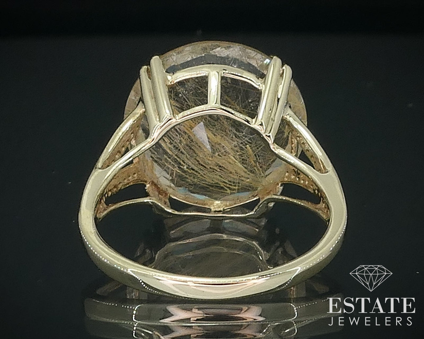 10k Yellow Gold Round Natural Rutilated Quartz Solitaire Ring 4.7g i17700