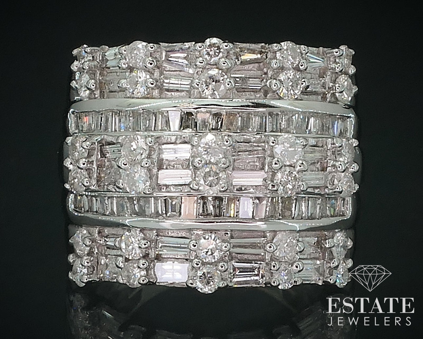 14k White Gold Natural 1.45ctw Diamond Ladies Cocktail Band Ring 11g i17698