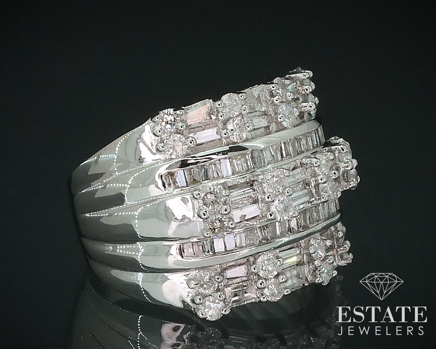 14k White Gold Natural 1.45ctw Diamond Ladies Cocktail Band Ring 11g i17698