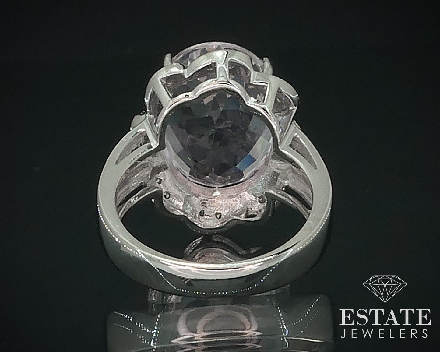 14k White Gold Oval Natural 10ct Kunzite & Diamond Ladies Ring 8.1g i17696