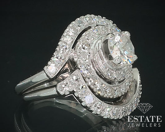 Vintage 14k White Gold Natural 1.74ctw Diamond Spiral Wedding Set 7.1g i17725