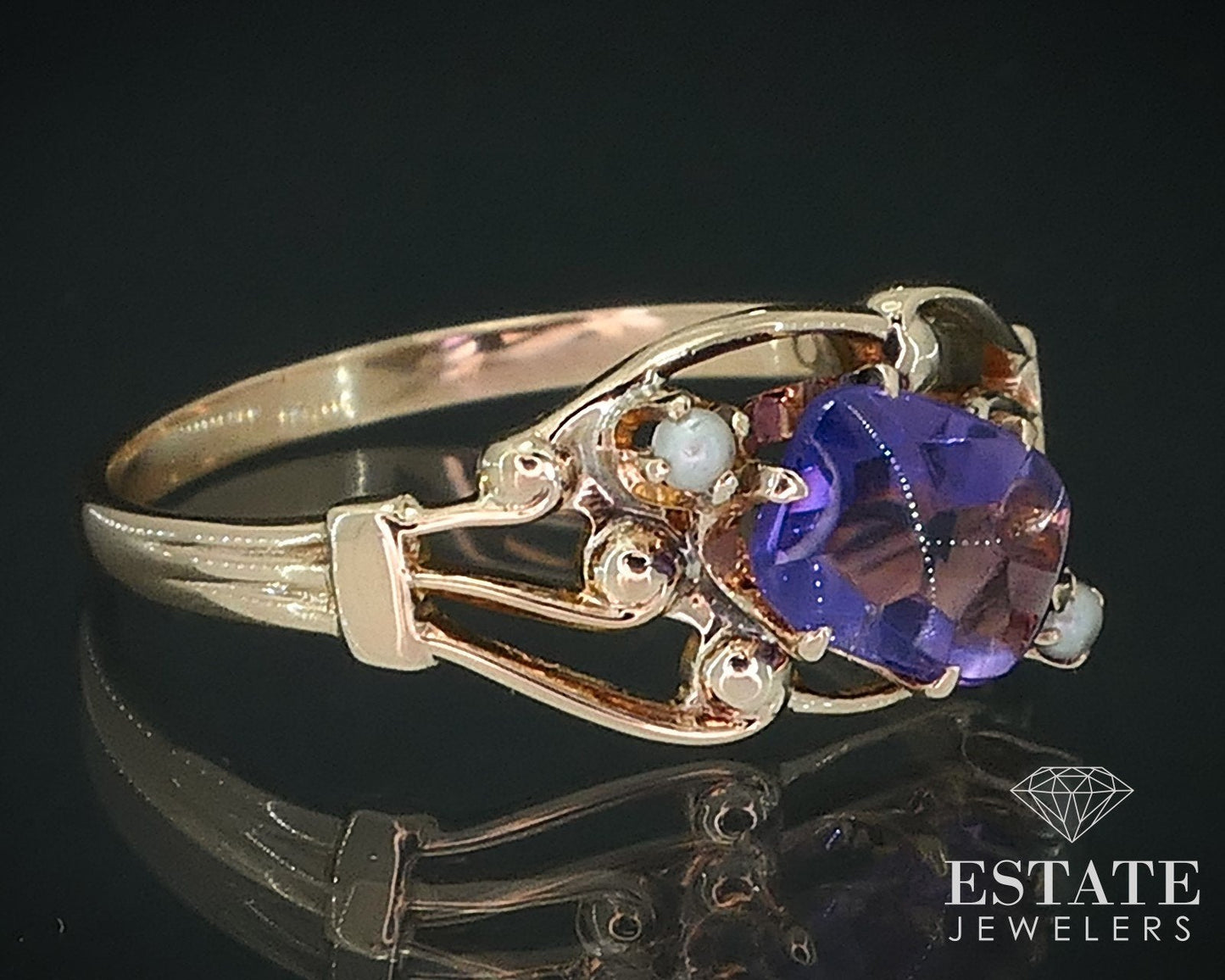 Antique 10k Yellow Gold Amethyst Pearl Ostby & Barton Ring 1.9g i17726