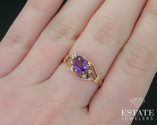 Antique 10k Yellow Gold Amethyst Pearl Ostby & Barton Ring 1.9g i17726