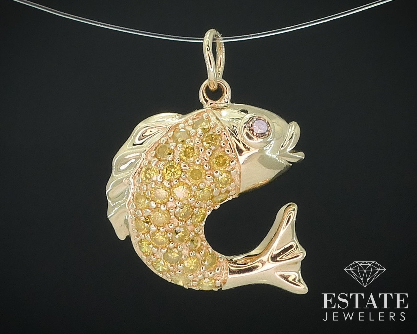 10k Yellow Gold Natural .25ctw Yellow Diamond Fish Charm Pendant 1.5g i17724