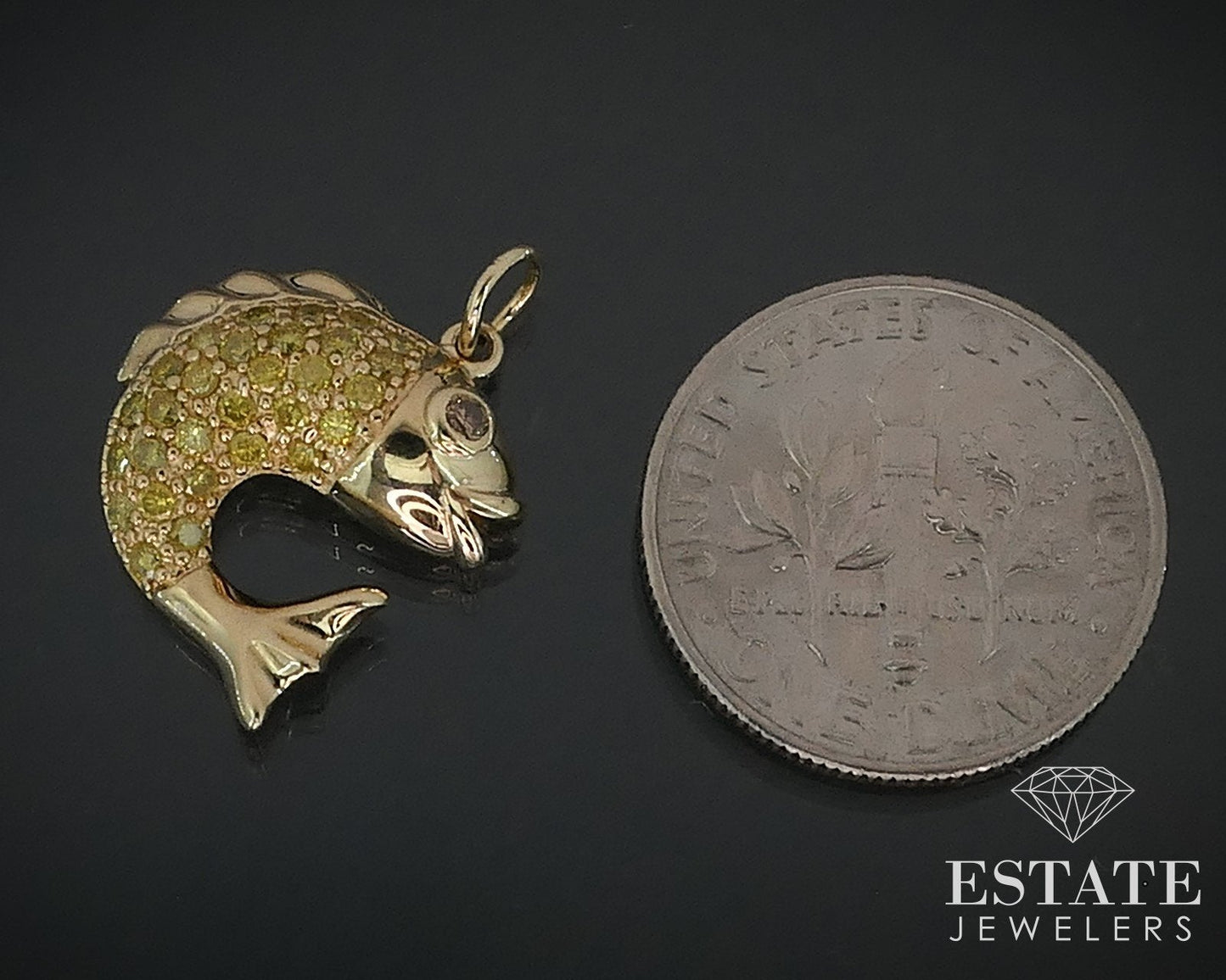 10k Yellow Gold Natural .25ctw Yellow Diamond Fish Charm Pendant 1.5g i17724