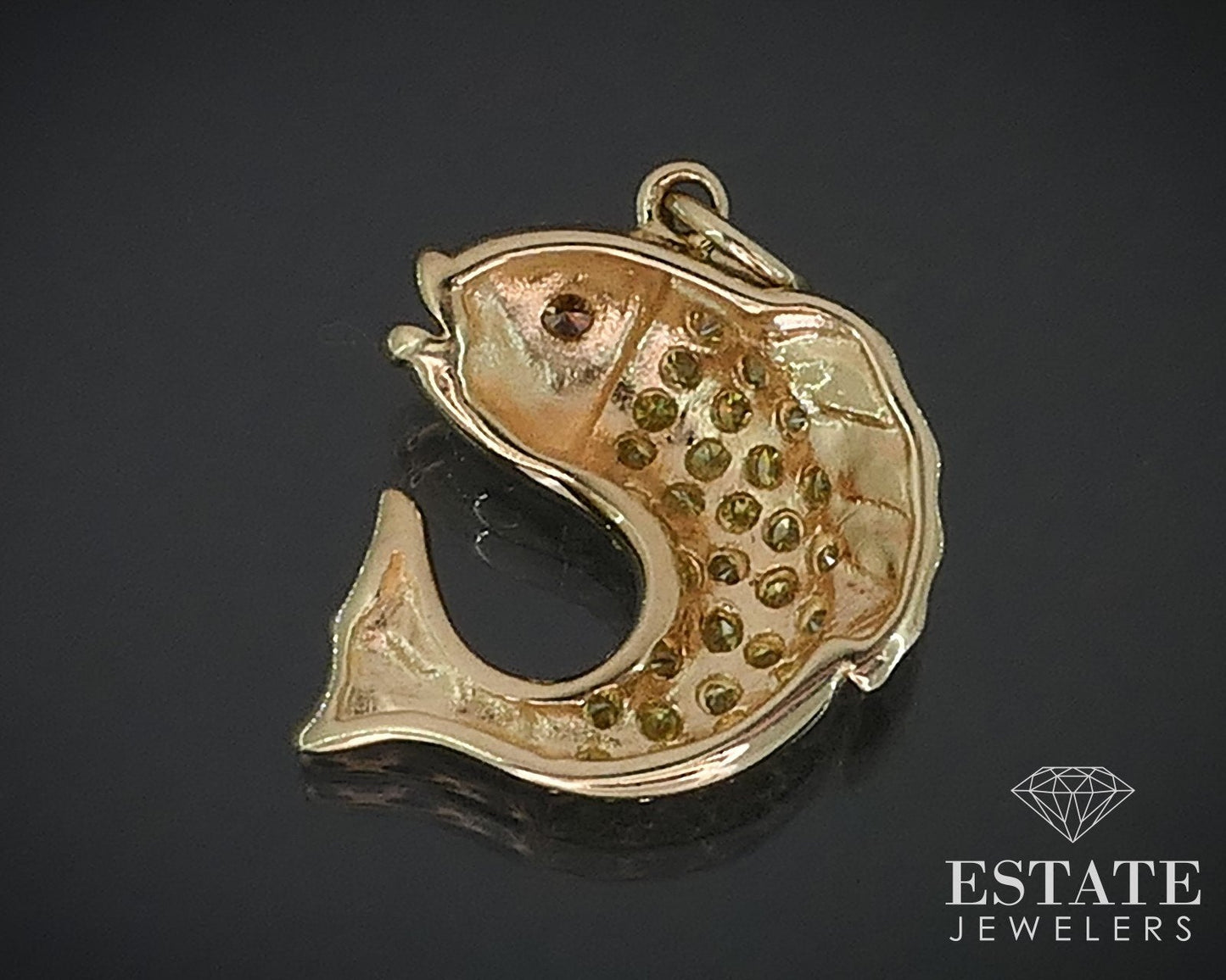 10k Yellow Gold Natural .25ctw Yellow Diamond Fish Charm Pendant 1.5g i17724