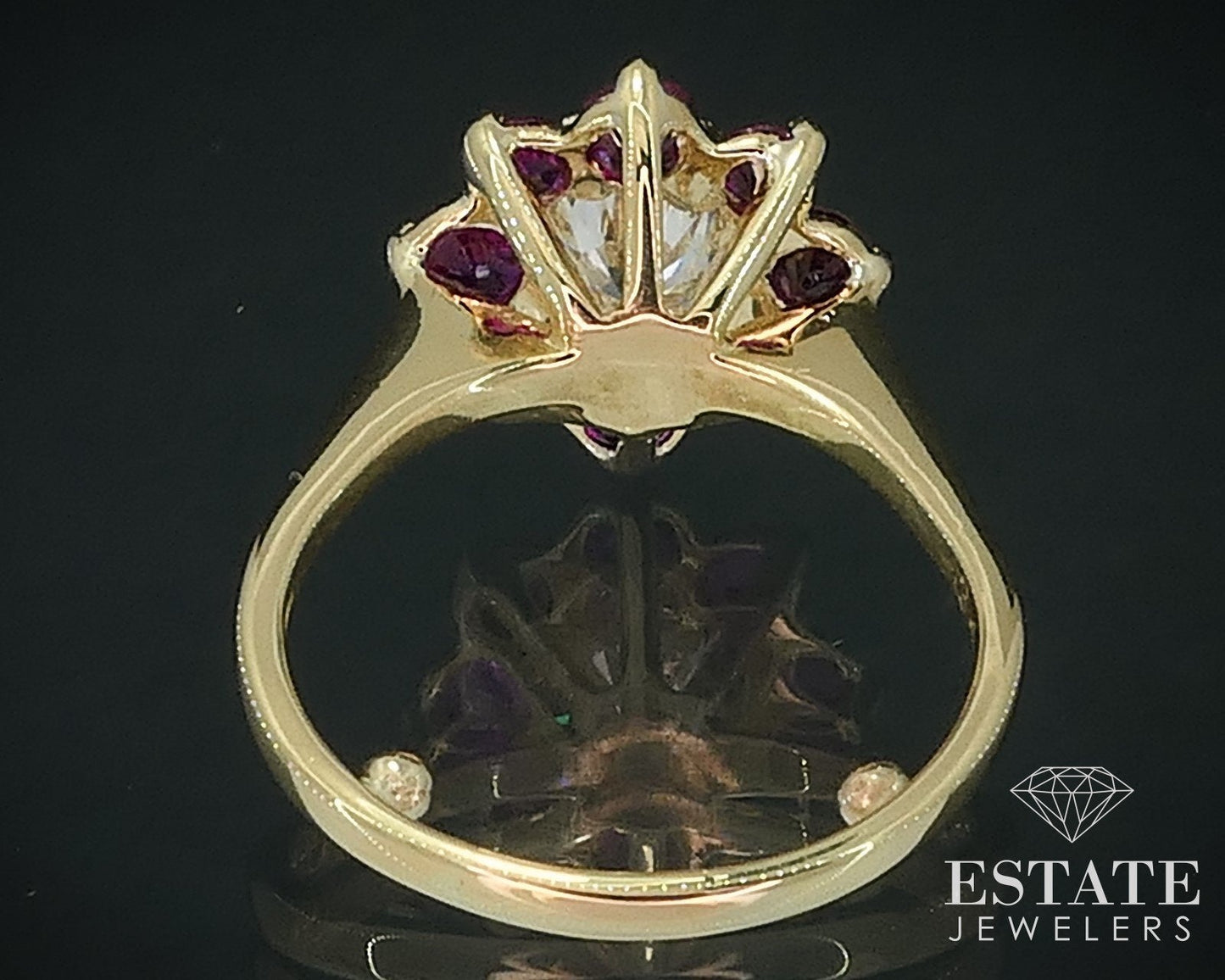18k Yellow Gold Natural 1.08ctw Diamond & Ruby Flower Ring 2.8g i17722