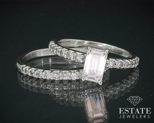 18k White Gold GIA Emerald Natural 1.10ctw Diamond Wedding Set 6g i17723