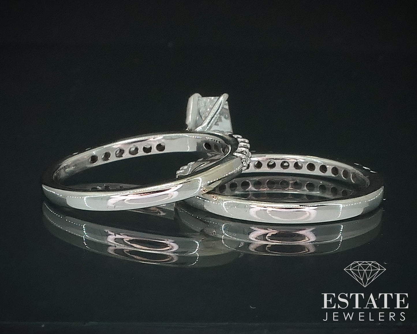 18k White Gold GIA Emerald Natural 1.10ctw Diamond Wedding Set 6g i17723