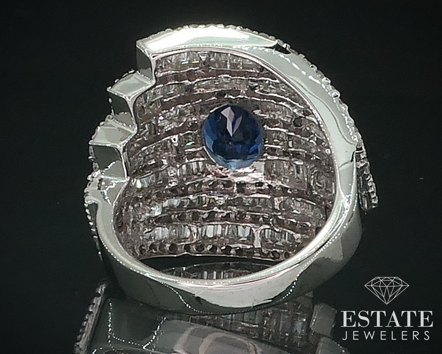 18k White Gold Natural Tanzanite & 2ctw Diamond Cocktail Band Ring 10.6g i17737