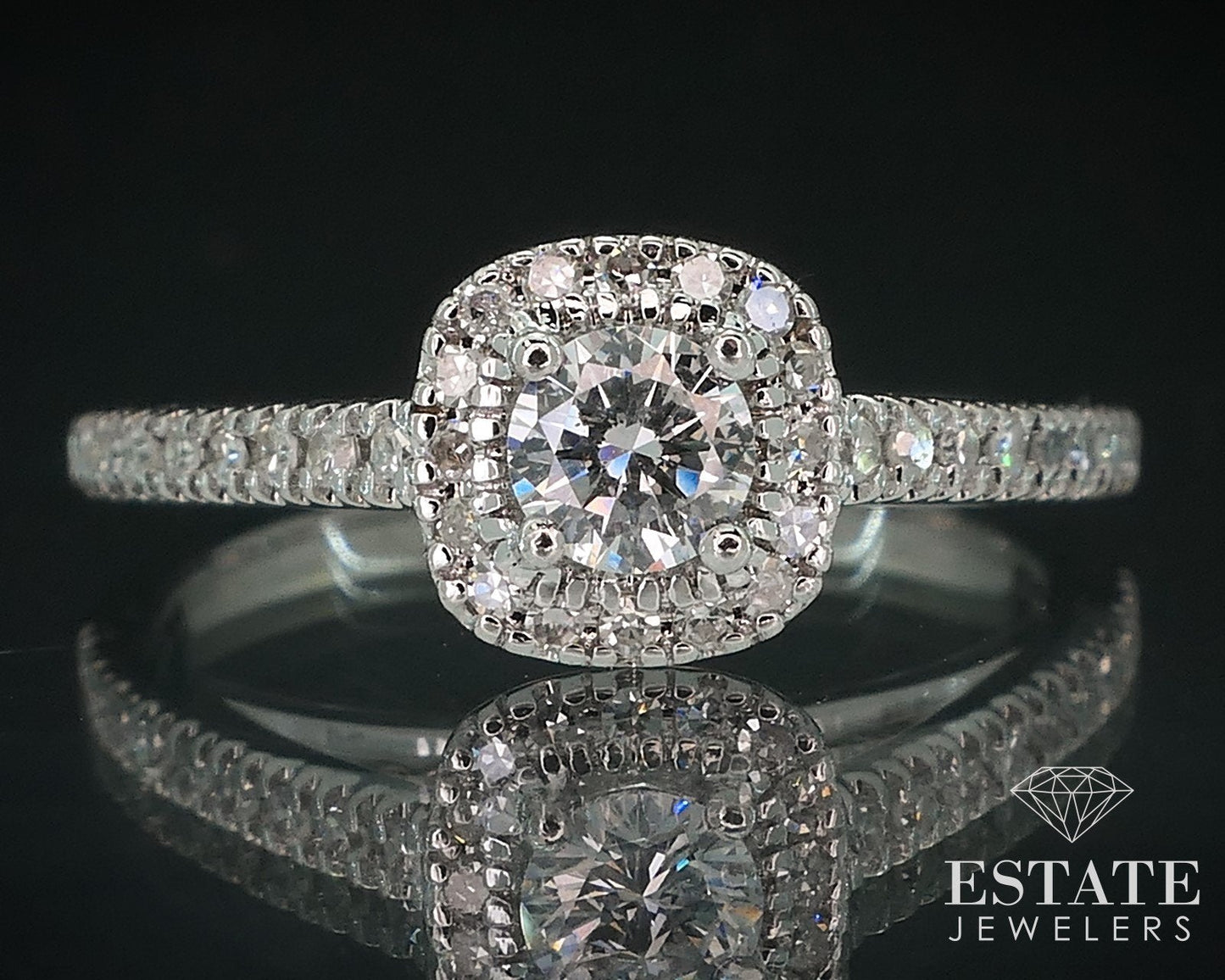 14k White Gold Round Natural .33ctw Diamond Halo Engagement Ring 2.6g i17769
