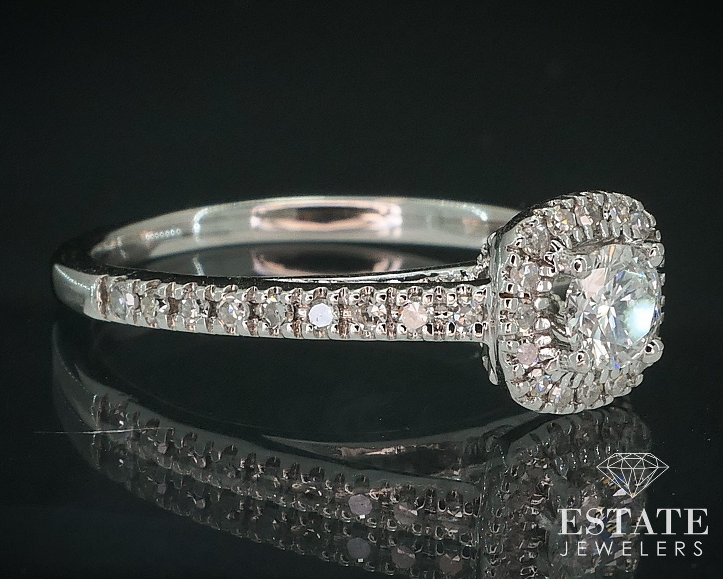 14k White Gold Round Natural .33ctw Diamond Halo Engagement Ring 2.6g i17769
