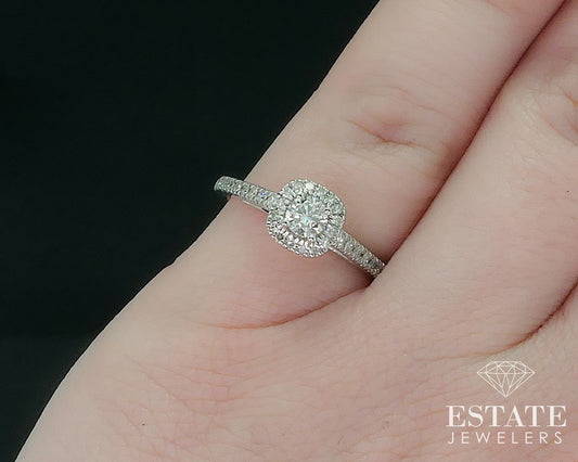 14k White Gold Round Natural .33ctw Diamond Halo Engagement Ring 2.6g i17769