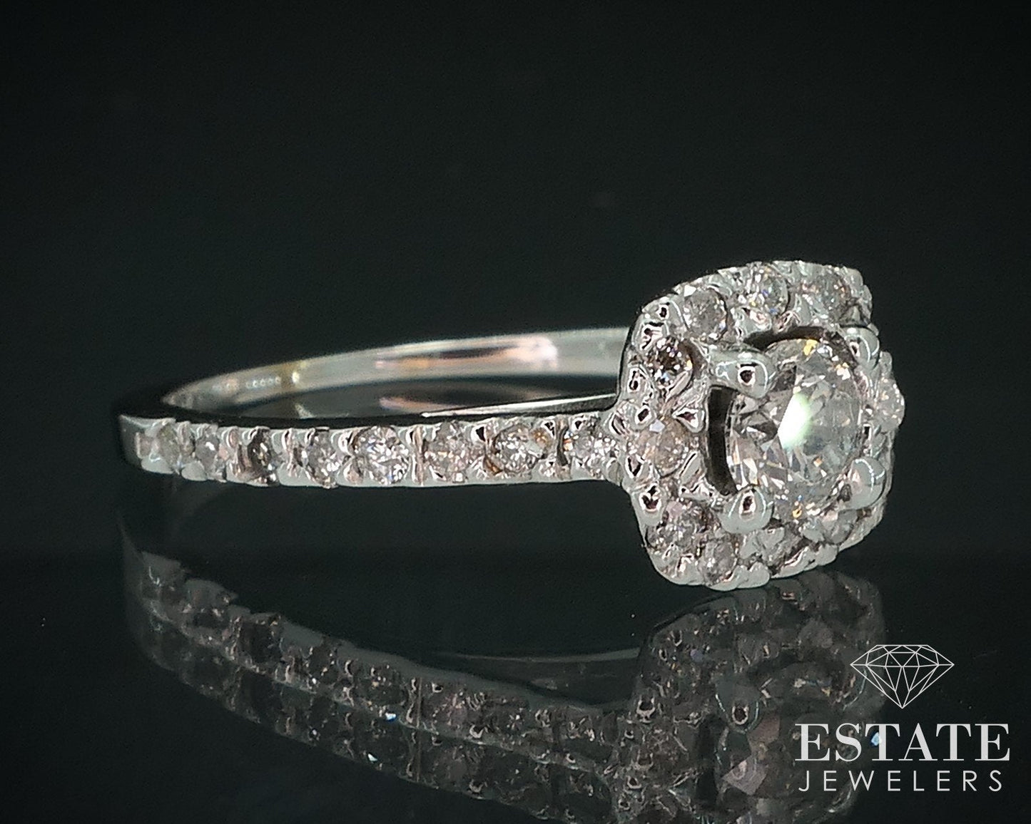 14k White Gold Round Natural .39ctw Diamond Halo Engagement Ring 1.9g i17764