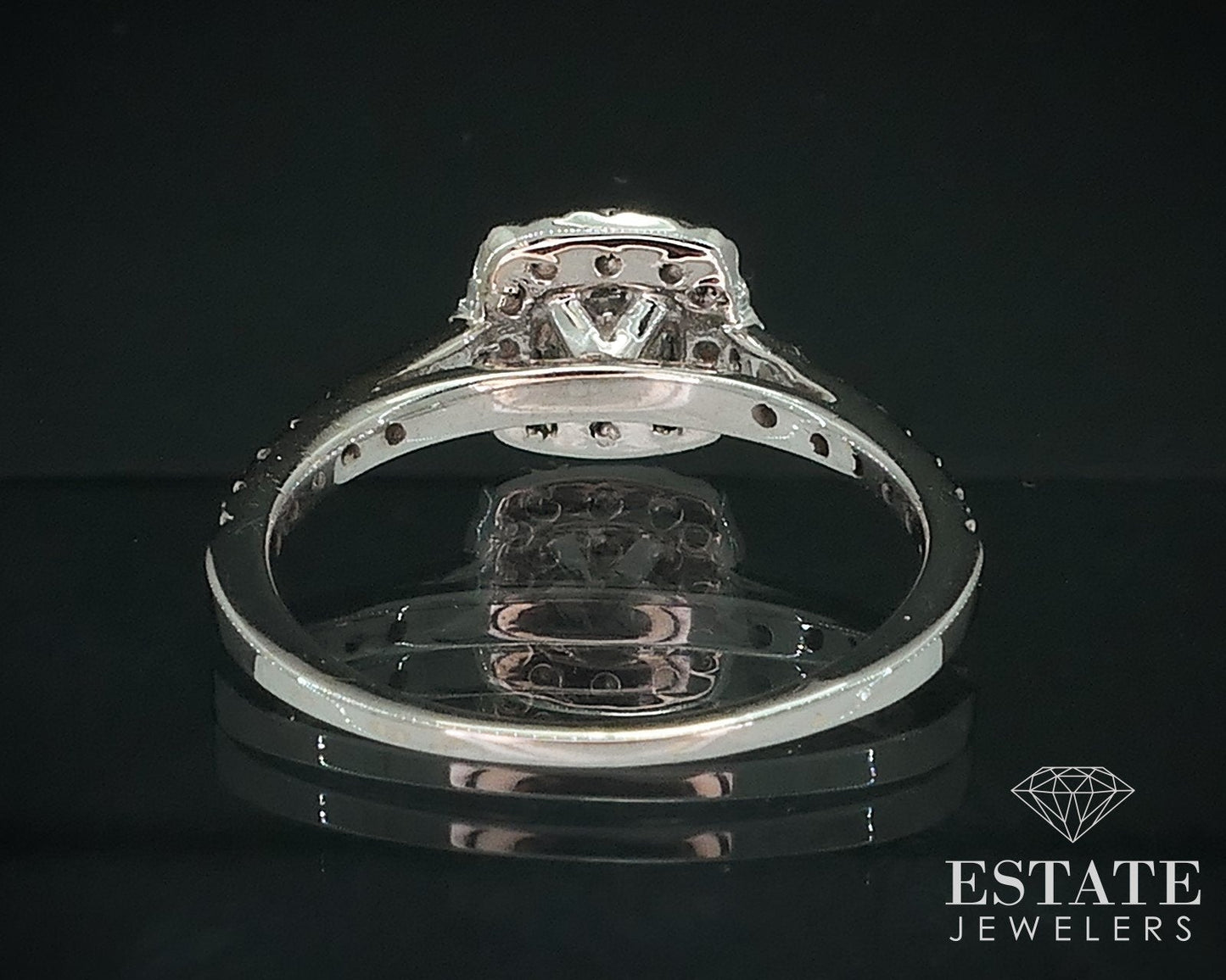 14k White Gold Round Natural .39ctw Diamond Halo Engagement Ring 1.9g i17764