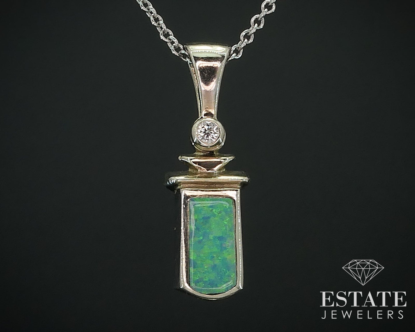 14k White Gold Inlaid Opal & Diamond Ladies Necklace 3.1g 18"L i17758