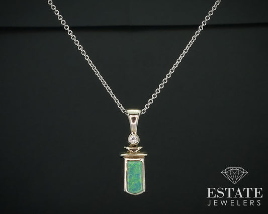 14k White Gold Inlaid Opal & Diamond Ladies Necklace 3.1g 18"L i17758