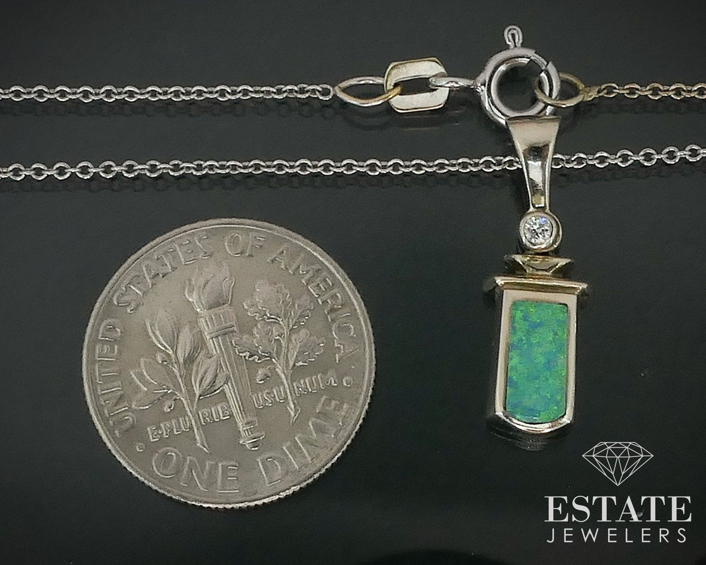 14k White Gold Inlaid Opal & Diamond Ladies Necklace 3.1g 18"L i17758