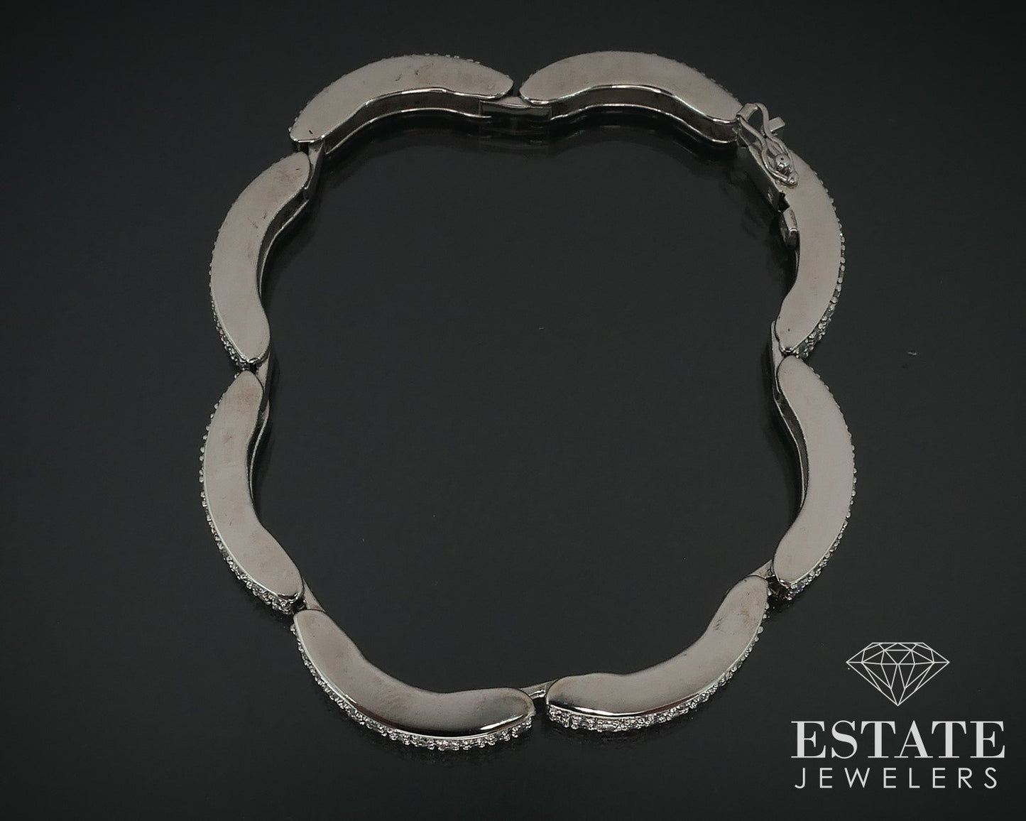 14k White Gold Natural 1.92ctw Diamond Curved Tennis Bracelet 19.2g 7"L i17755