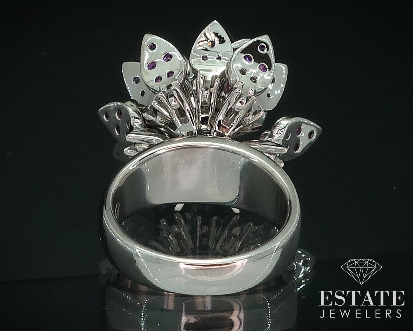18k White Gold Natural Sapphire & Diamond Articulated Flower Ring 17g i17770