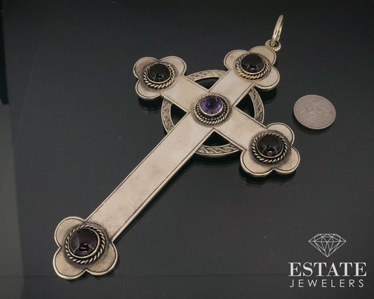 Antique 9k Yellow Gold Amethyst & Garnet Egan & Son Celtic Cross 80.7g i17768